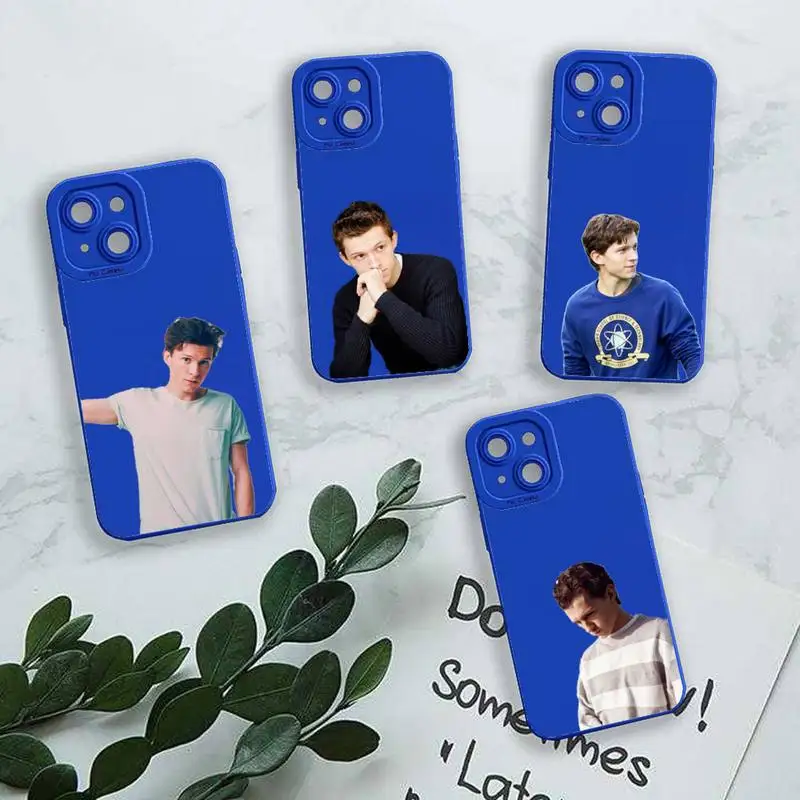 

Tom Holland American actors Phone Case For iPhone 13 12 11 Pro MAX Mini X XS XR 7 8 Plus Camera Lens Liquid Silicone Klein Blue