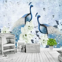 custom 3d modern fresh auspicious peacock flower hand painted background wall mural decorative painting wallpaper for bedroom