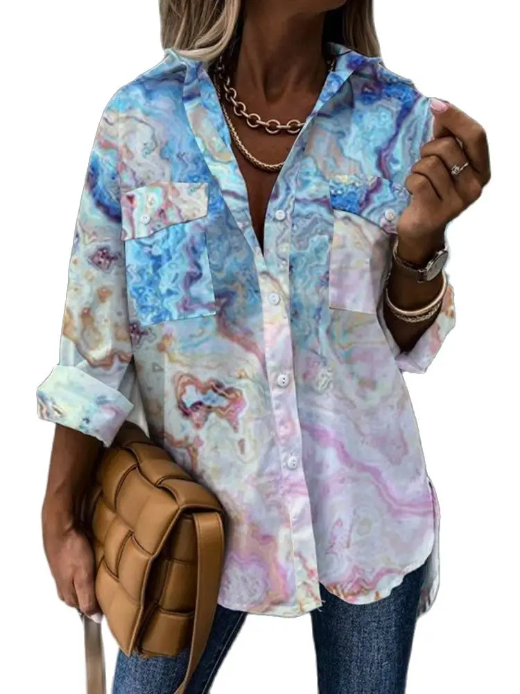 

Модная женская шифоновая рубашка с накладным карманом и отворотом, с темными пуговицами, привлекательный облегающий Повседневный однобортный Кардиган, женская рубашка с длинным рукавом