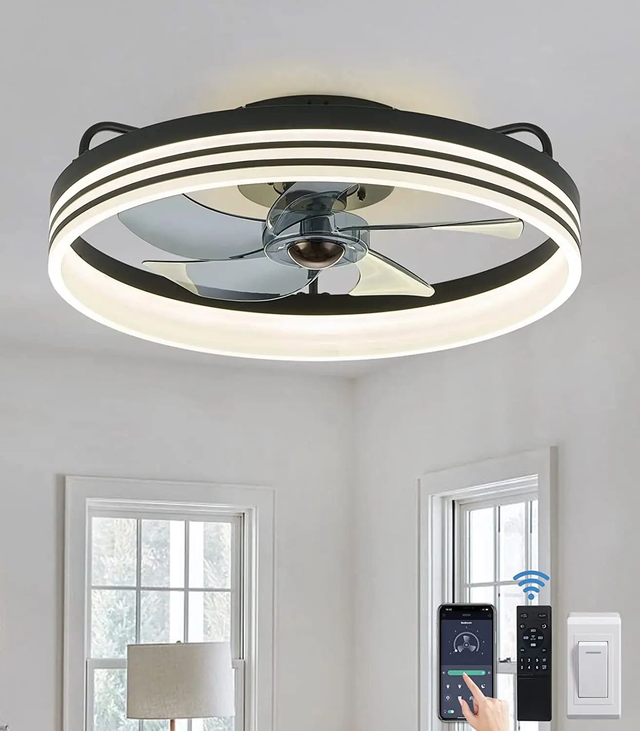 

Modern LED Low Profile Ceiling Fan with Lights and Remote 6 Wind Speeds Smart Flush Mount Ceiling Fans for Bedroom Living Room