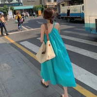 new women one shoulder blue slip dress summer 2022 runway loose korean dress tropical beach vacation party night long vestidos