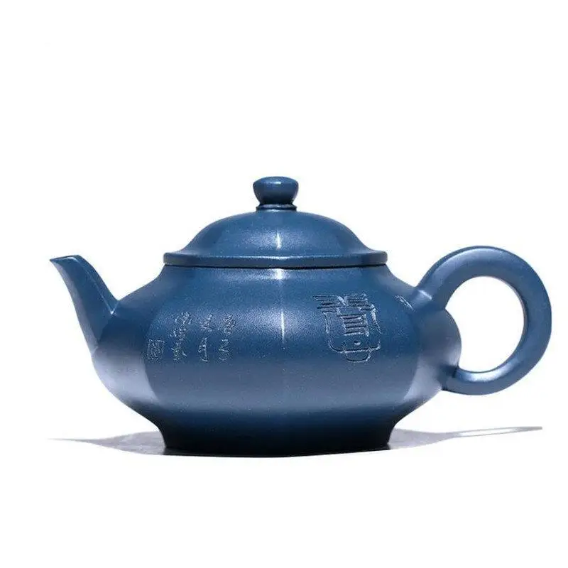 

250ml Chinese Yixing Purple Clay Teapot Famous Artists Handmade Tea Pot Raw Ore Azure Mud Kettle Authentic Zisha Tea Set Teaware