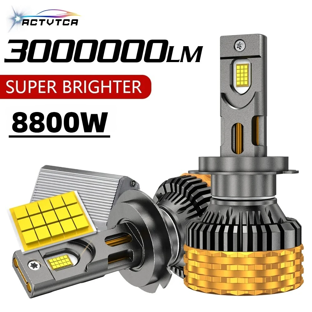 Фото Светодиодные лампы для фар H7 8800W 3000000LM, H1, H4, H11, 9005, 9006, CANbus, без ошибок ​ Автомобильные лампы 12В 6000К, белые, для дальнего и ближнего света №1