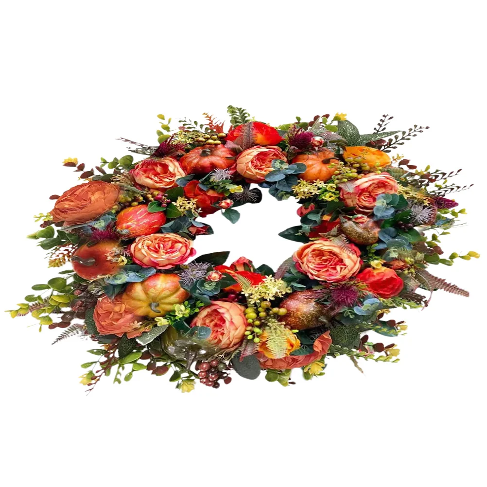 

Wreath Artificial Door Front Leaf Maple Leaves Hanging Eucalyptus Welcome Fall Simulationflower Pumpkin Adornment