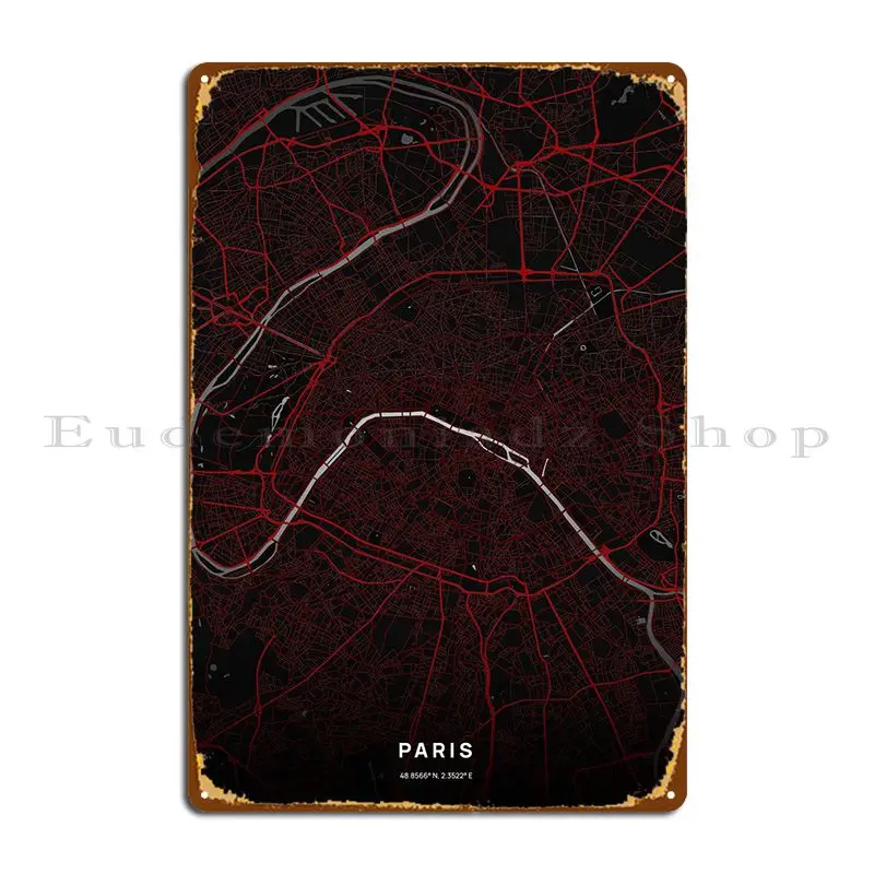 

Paris Red City Map Metal Plaque Poster Cinema Funny Cave Printed Wall Cave Tin Sign Poster