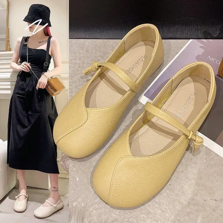 

Туфли женские с круглым носком, мягкие повседневные кроссовки, плоская подошва, Мокасины, Ретро стиль, без застежки, ПУ, однотонная резинова...