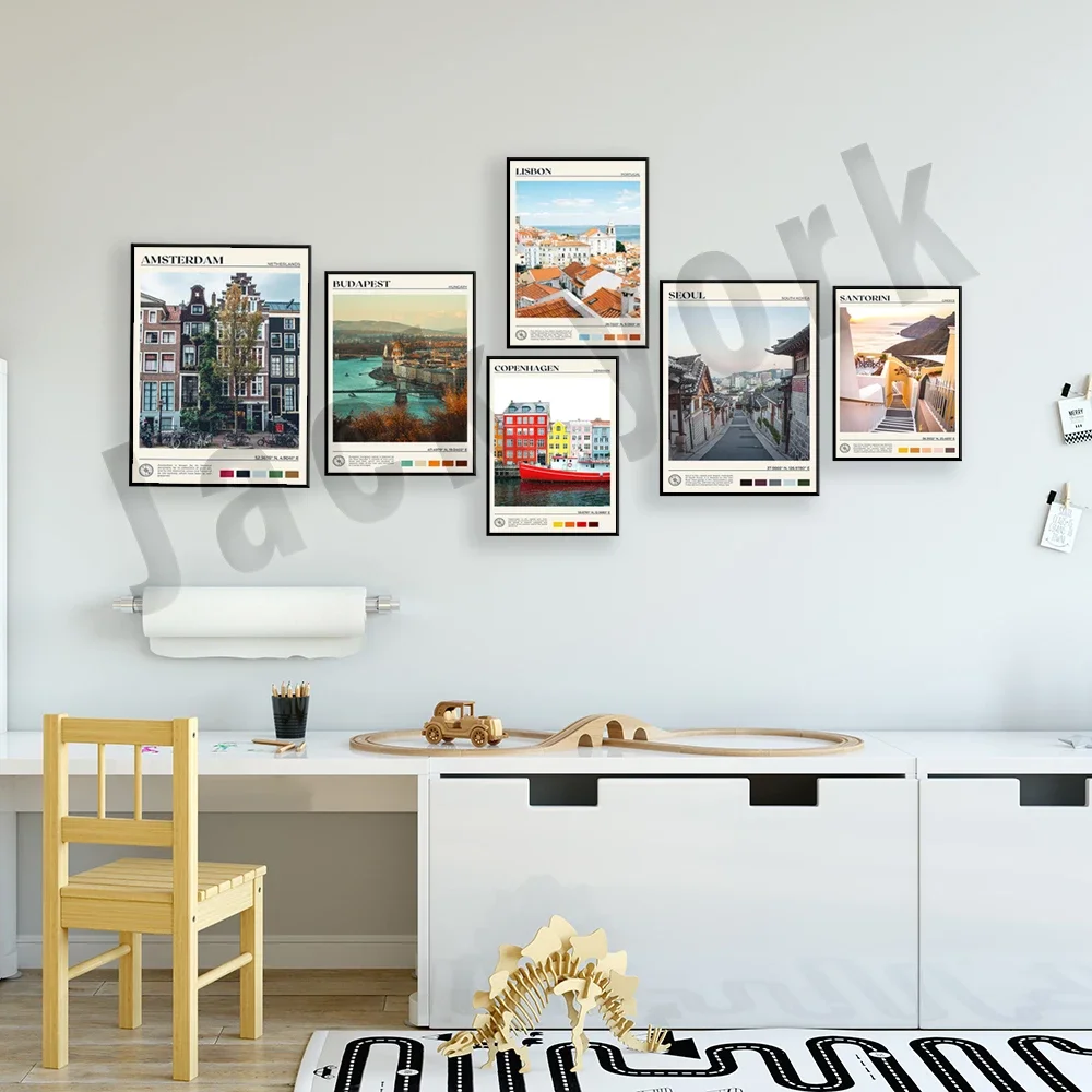 Paris Seoul South Korea Copenhagen Lisbon Warsaw Poland Nicosia Cyprus Amsterdam Switzerland Budapest travel poster