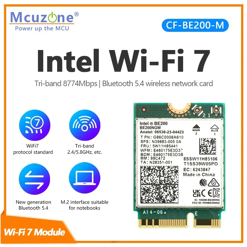 BE200NGW WIFI7 Беспроводной Wi-Fi Bluetooth Совместимость 2 4 5 8G/5G/6 ГГц 8774 Гбит/с Высокая