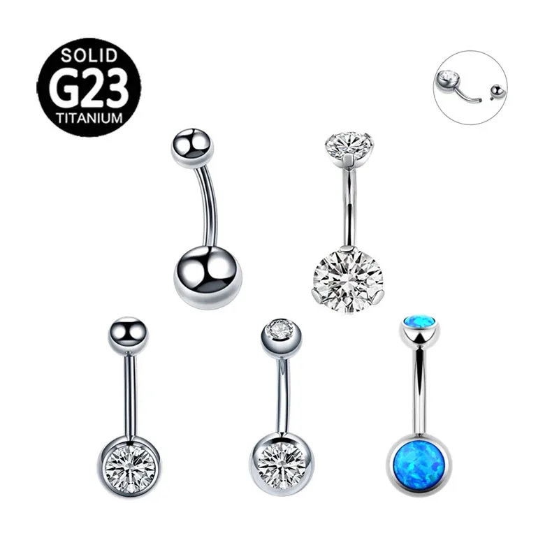 

100pcs/Lot G23 Titanium Double Crystal Gem Belly Button Rings Opal Ball Navel Piercing Rings/Stud 14G