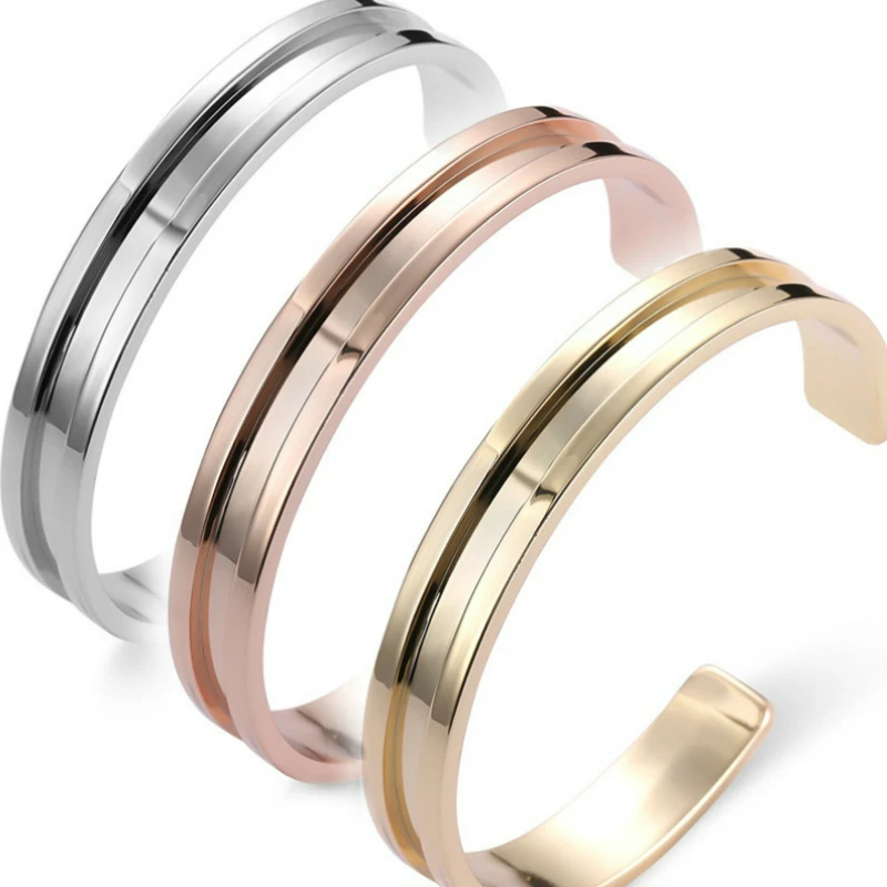 

Fashion Jewelry Stainless Steel Hair Tie Holder Bracelet Cuff Bangle Wristband Grooved Rose Women Bracelets Hand Catenary