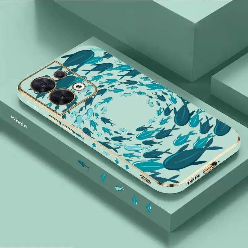 Fish Gather Luxury Plating Phone Case For OPPO Reno 8 8T 8 Pro 7 7Z 6 5 F19 F9 F9 Pro Cover