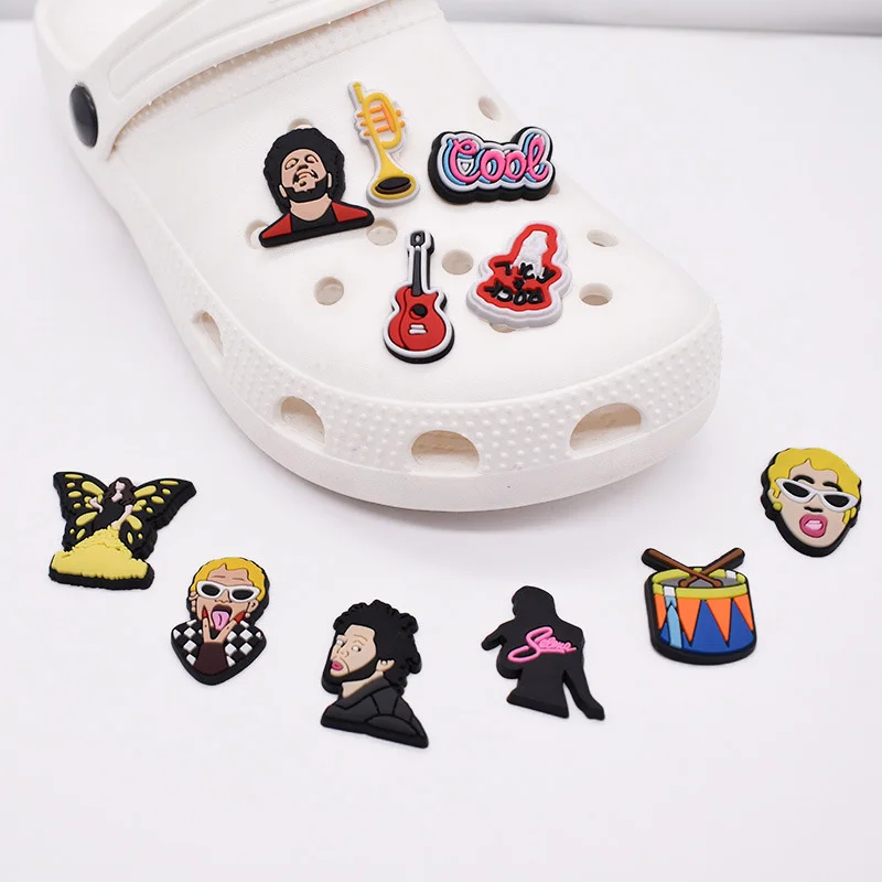 

Hot Sale Shoe Charms Decorations for Croc Jibz 1pcs Guitar Microphone Rack Drum Rock Music Singer Shoe Accessorie