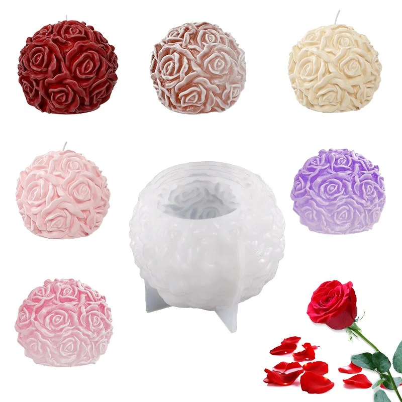 3D круглая форма розы в форме шара свечи поделки смола сделай сам цветок кластер