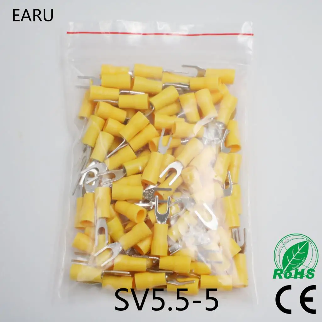 

SV5.5-5 Yellow Furcate Terminal Cable Wire Connector 100PCS Fork Type Insulated Wiring Terminals Yellow for AWG 12-10 SV5-5 SV