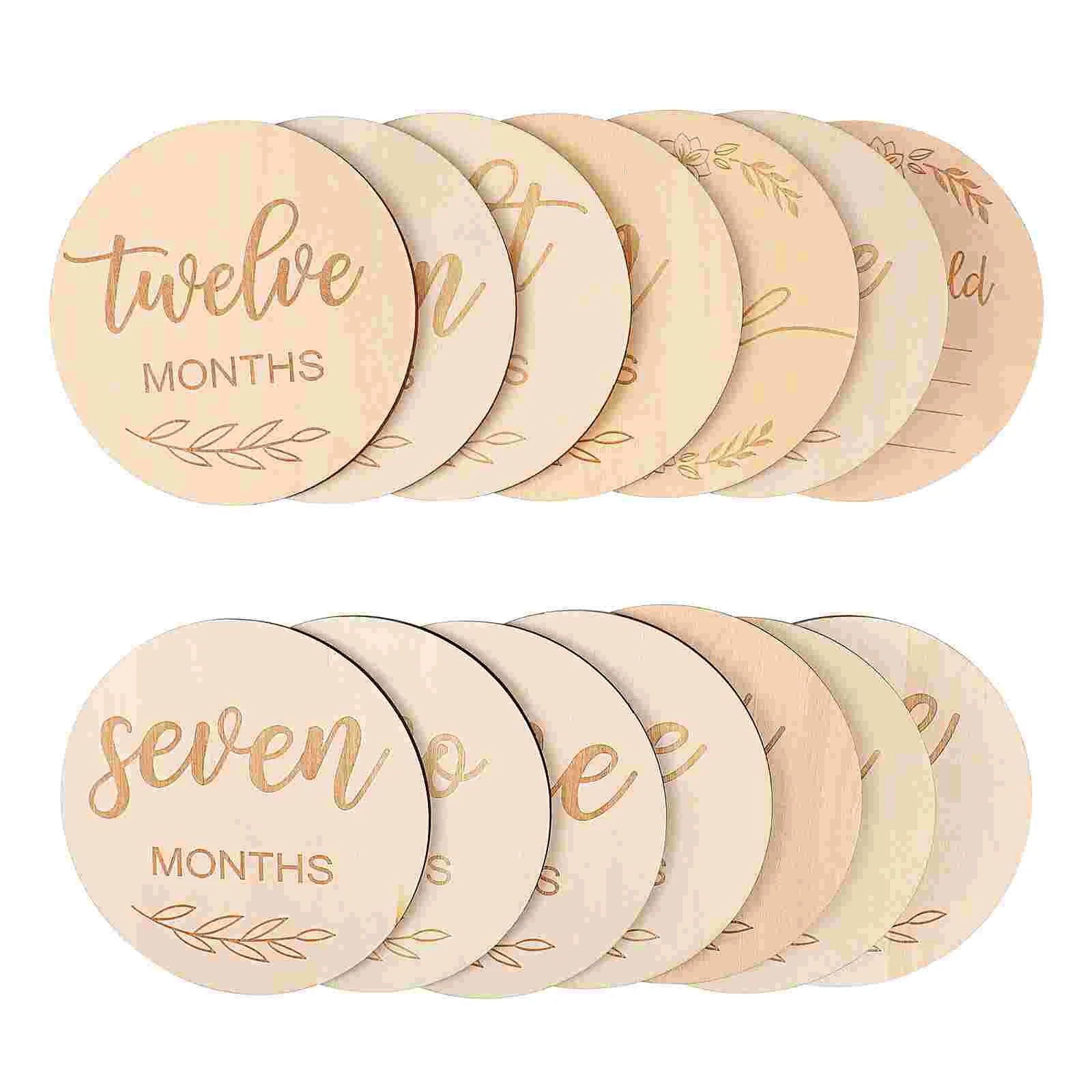 

Monthly Milestone Cards, Wooden Monthly Milestone Photo Cards, 14Pcs Double Sided Milestone Discs Photoshoot Props