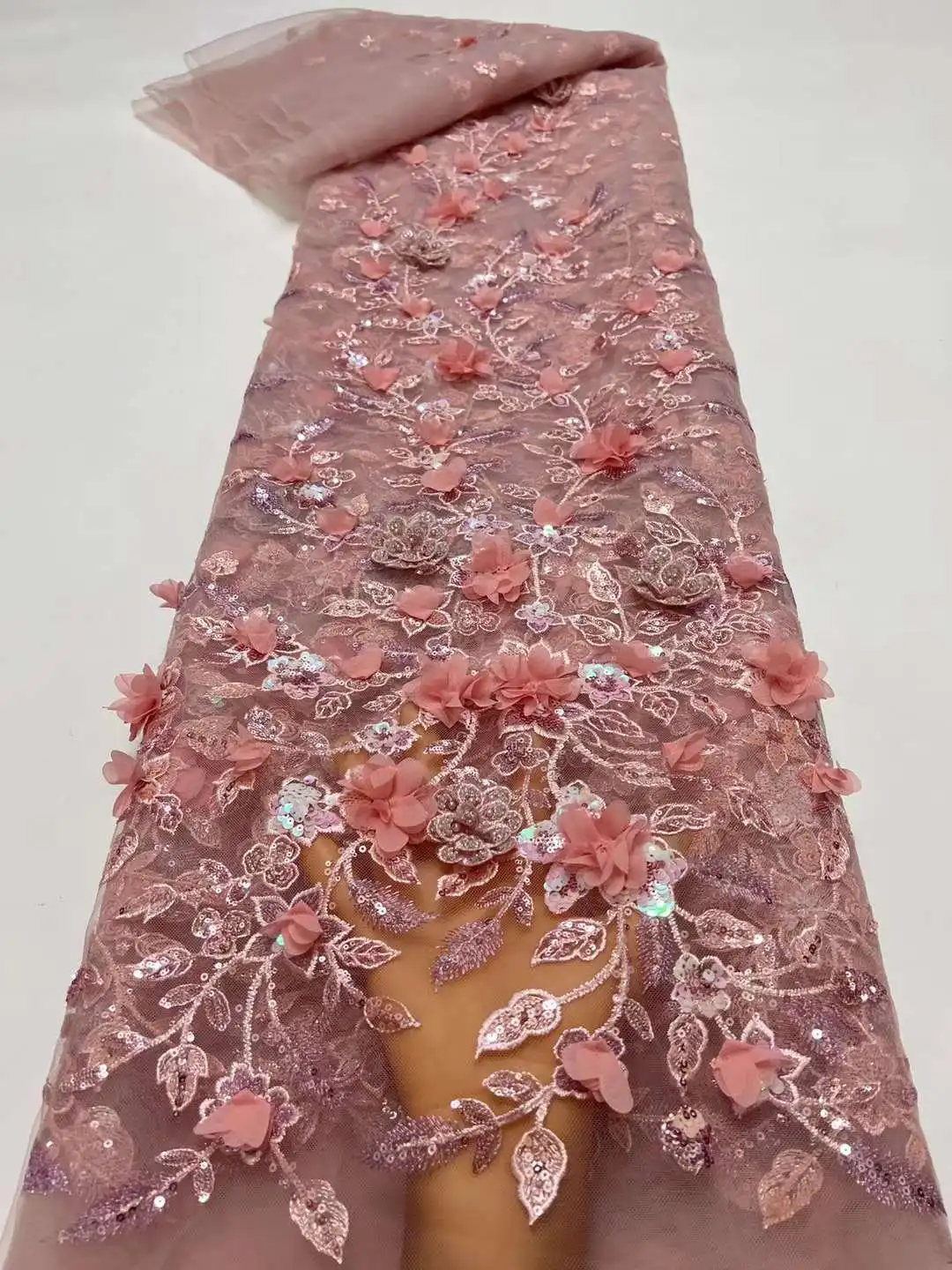 Новинка 2024 сетчатая Цветочная 3D ткань с цветными бусинами и вышивкой свадебное