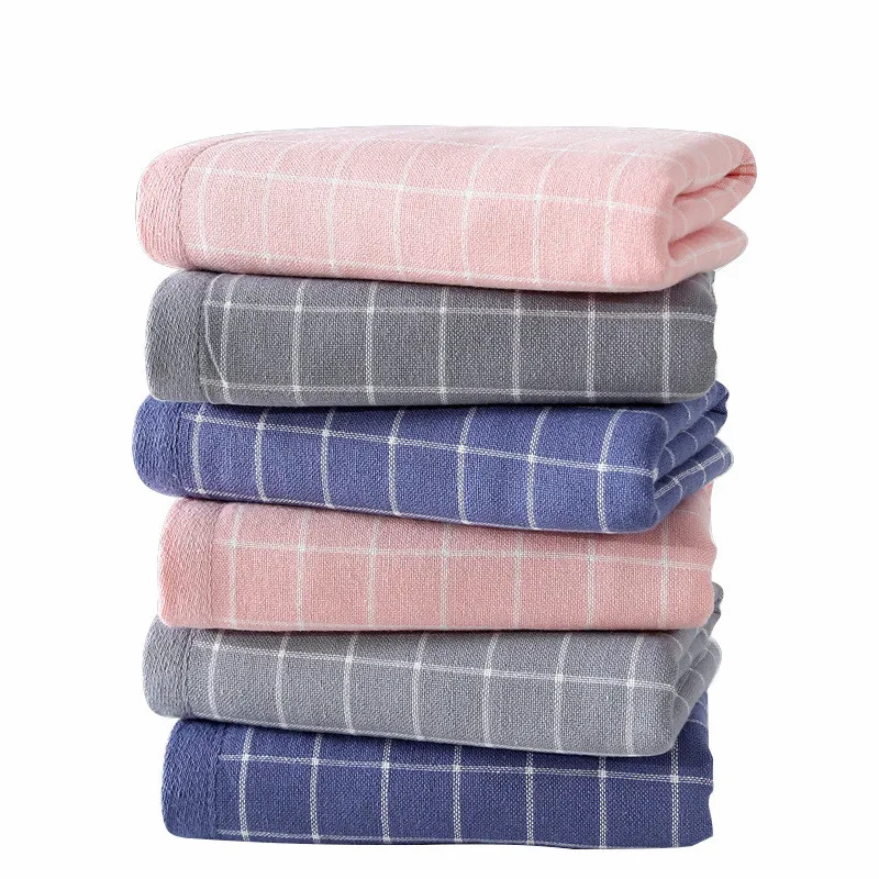 

1Pc 34x76cm Gauze Plaid Cotton Soft Absorbent Double-Sided Terry Bathroom Adult Hand Towel