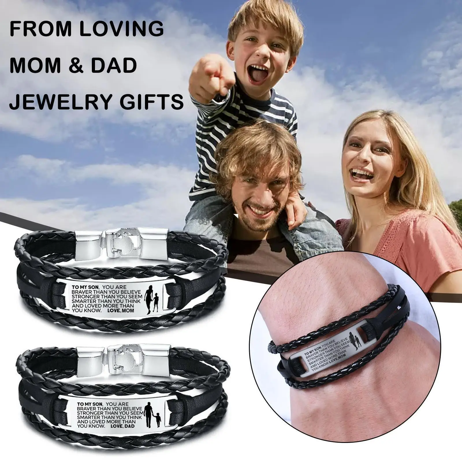 

To My Son Bracelet Mens Braided Leather From Love Mom Dad Jewelry Gift Bangle