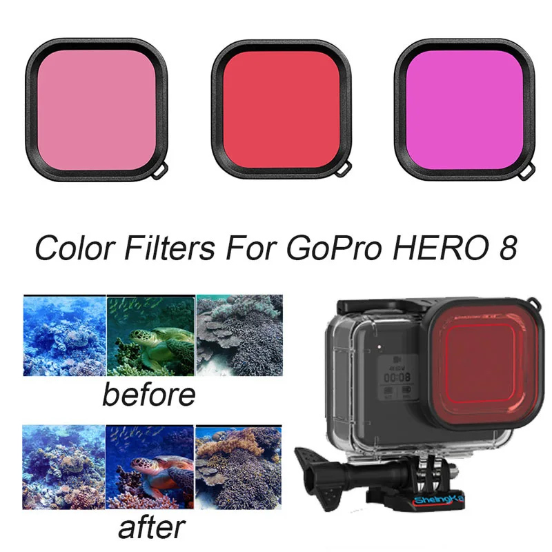 

Protective Case With Color Filter For Gopro Hero 8 Underwater Waterproof Case Diving Protective Cover Housing Mount For Go Pro 8