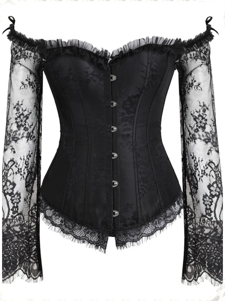 Costumes Fajas Corset Billen Lifter Dress Ball Classical Eyelashes Lace Long-sleeved Court Dress Sculpting Bodice Retro