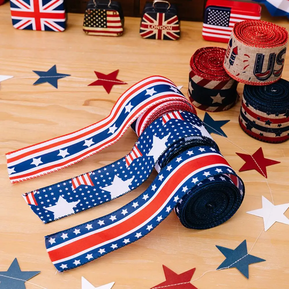 

Odorless Patriotism Ribbon U.S. Flag Elements Strong Toughness Tear-resistant Independence Day Ribbon Party Dressing