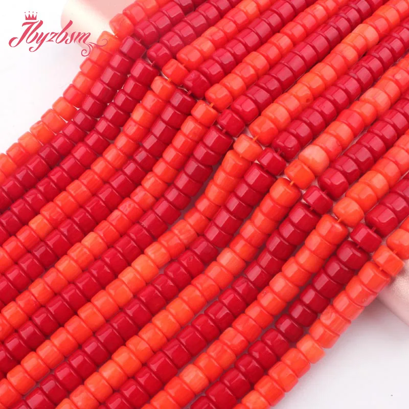 

4x6mm Smooth Red Orange Coral Column Heishi Spacer Beads Stone for DIY Women Necklace Bracelet Earring Ring Jewelry Making 15"