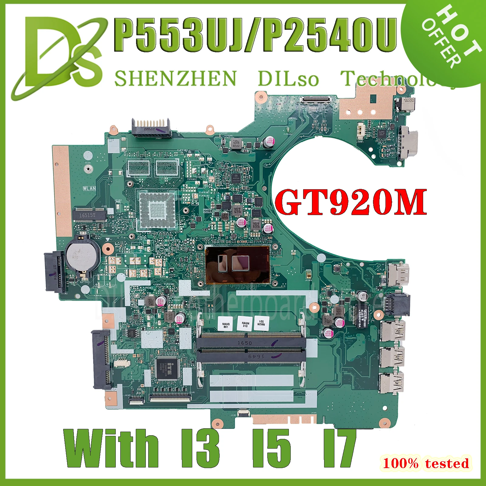 

P553UJ MAINboard For ASUS PRO P553U P2530UJ P553U P2540U P2540UQ P2540UV P2540UA Motherboard I3 I5 I7-6500U GT920M100% Working
