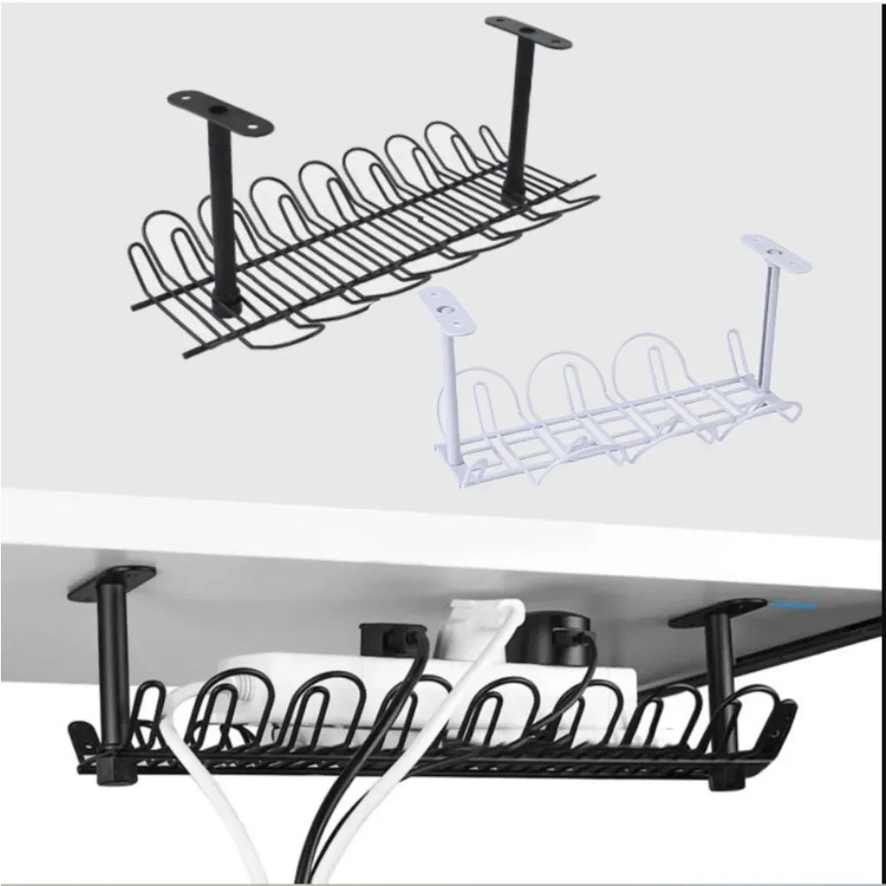 

Desk Cable Management Tray Under Table Socket Hang Holder Power Strip Storage Rack for Offices Living Room Wire Cord Organizer