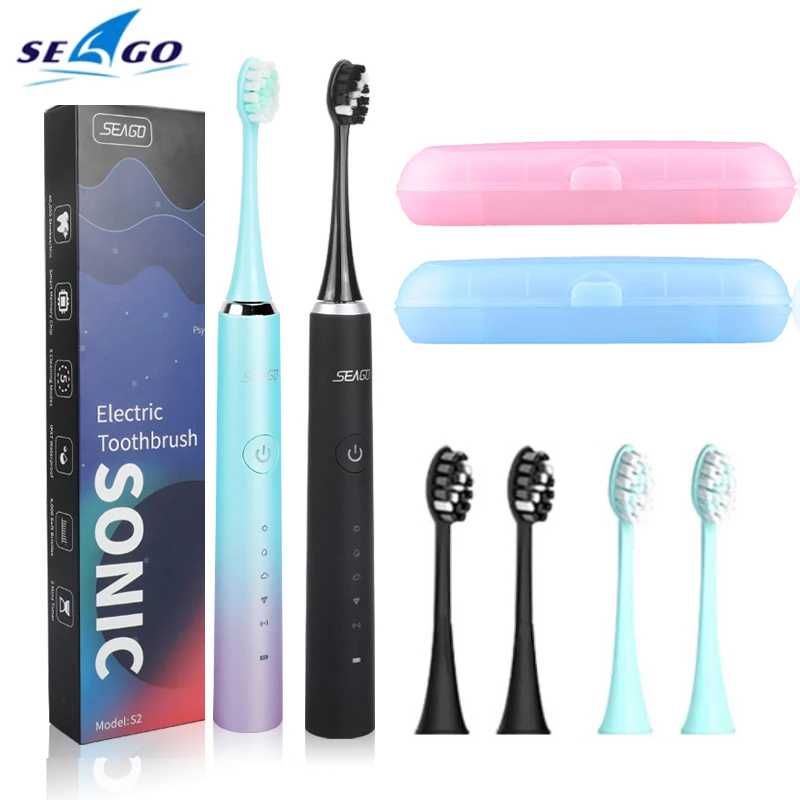 

Seago S2 Sonic Electric Toothbrush Rechargeable USB Tooth Brush Smart Timer 5 Modes IPX7 Waterproof 3 Brush Heads For Oral Care