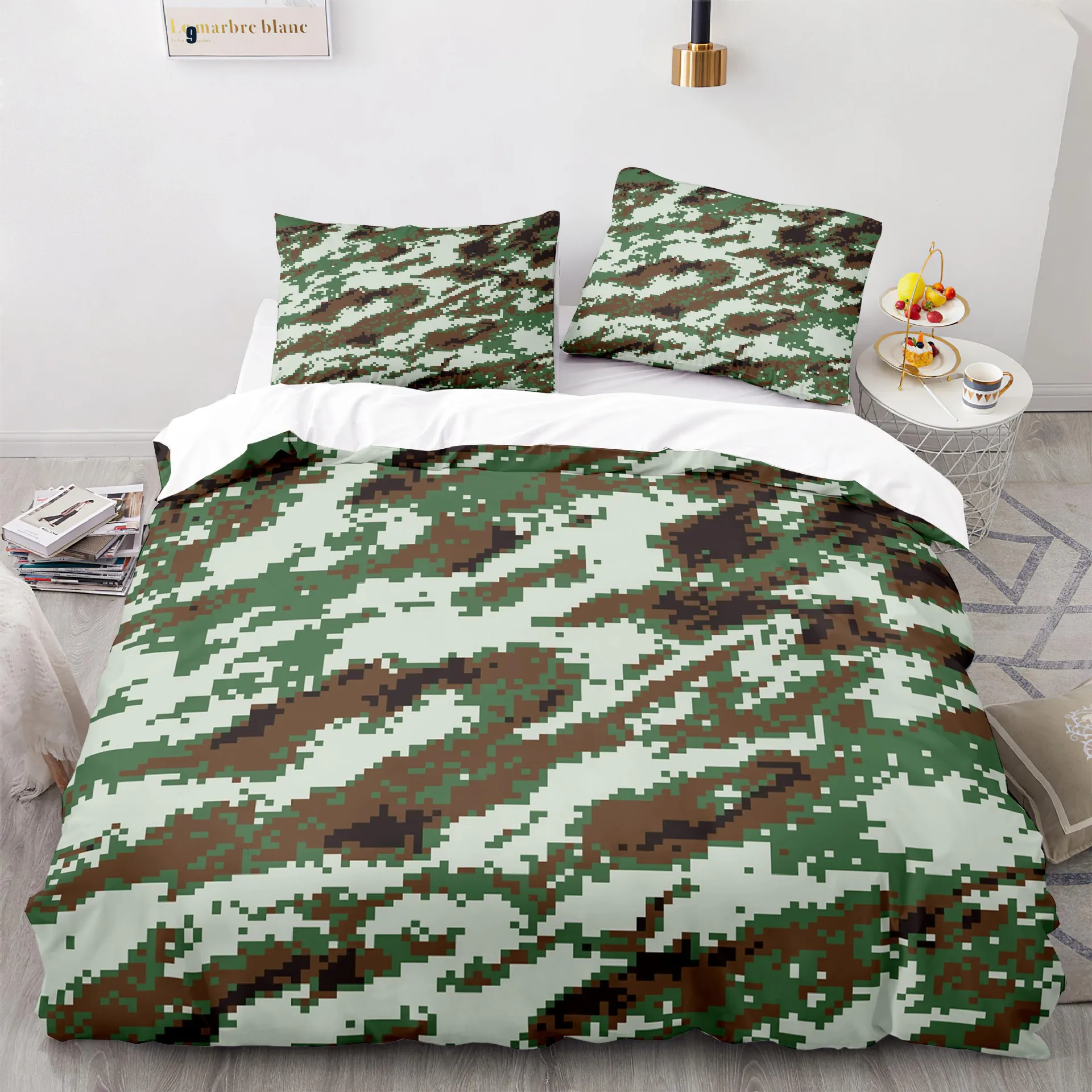 Modern Camouflage Bedding Set 3D Fashion Green Camo Bed Linen Double Queen King Full Size Soldier Duvet Cover 3pc for Boys Teens