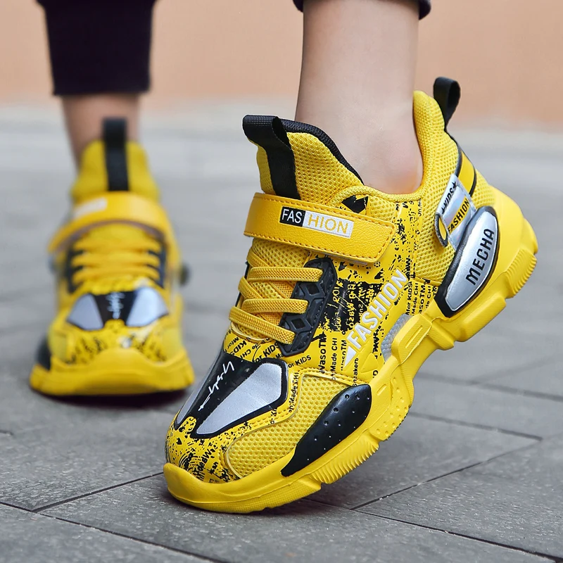 Cheap Boys Cartoon Yellow Sneakers Breathable Summer Shoes Sport Children Fashion Graffiti Sneakers Non-slip детские кроссовки