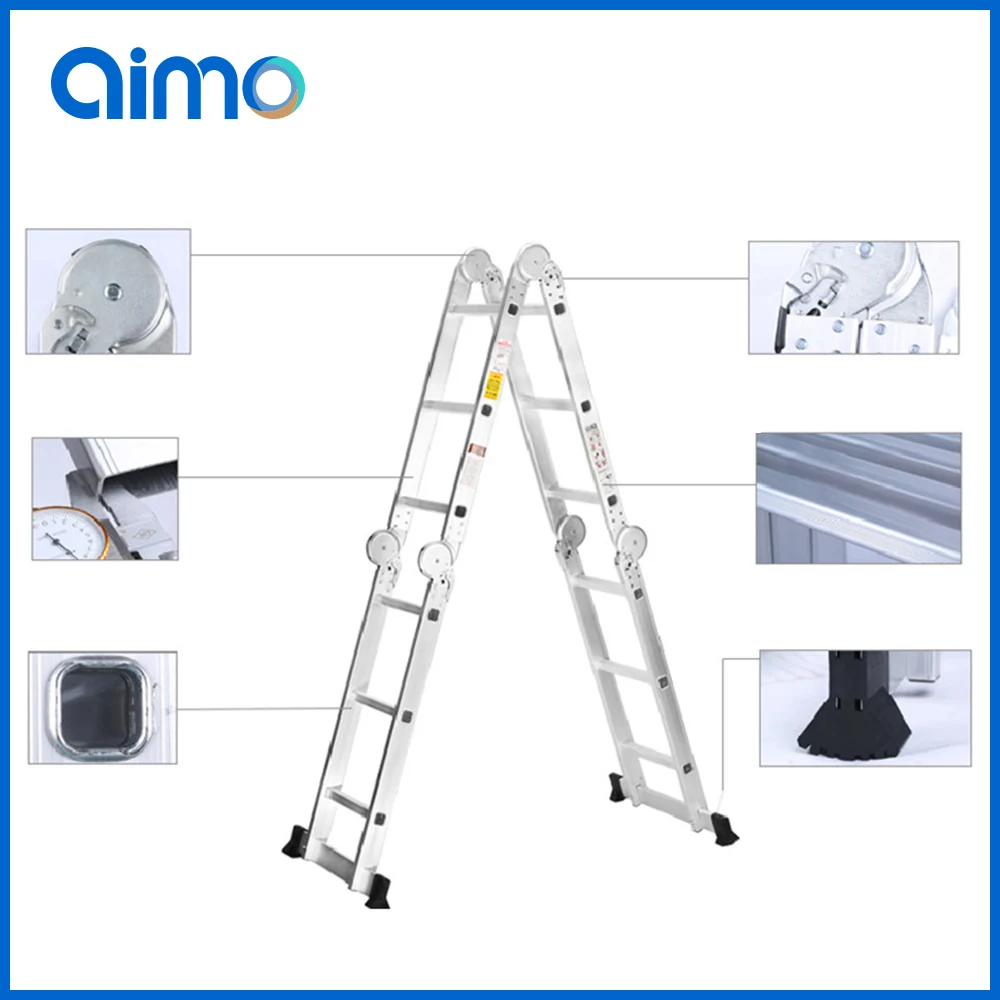 

AIMO Multifunctional folding ladder lift aluminum alloy telescopic ladder lift project climbing ladder home A-word ladder