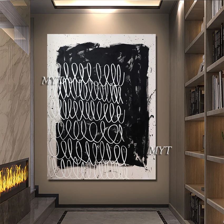 

Contemporary Abstract Painting Black And White Canvas Home Decoration No Framed Simple Style Wall Art Picture For Hotel