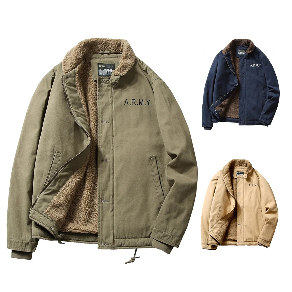 

Winter Men's Cashmere Thickened Lapel Military Work Clothes Coat Outdoors Climbing Trekking Hiking Combat Lambskin Cotton Jacket