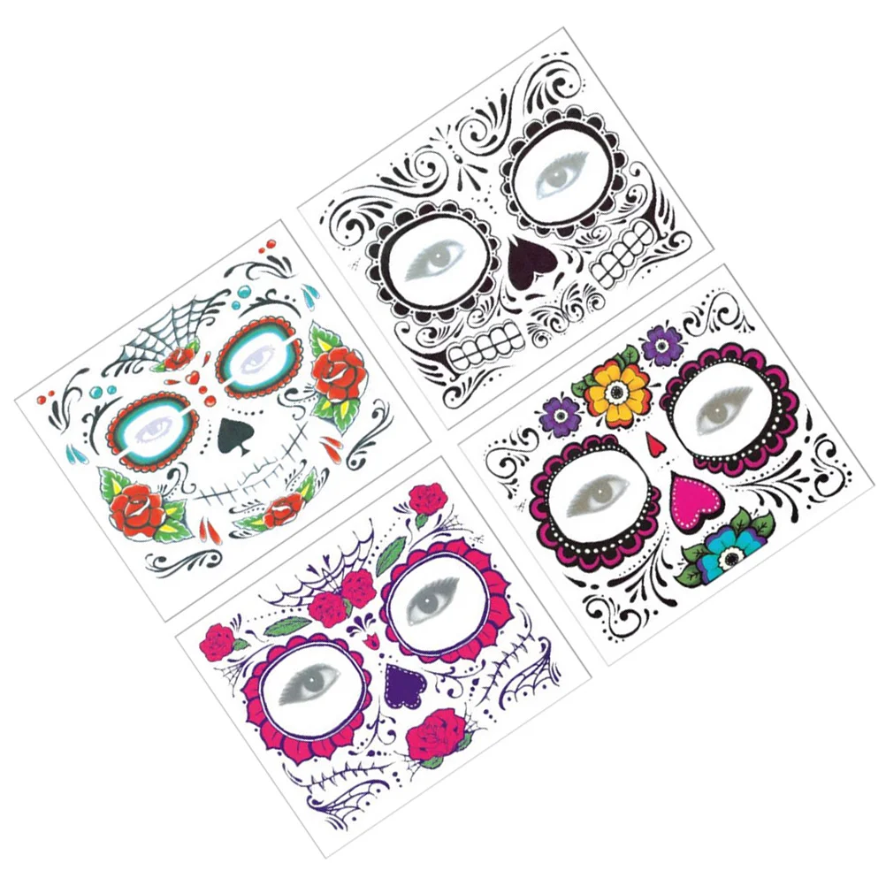 

Temporary Tattoos, 4pcs Stickers Day of the Dead Makeup Tattoos for Favor Arm and shoulder men