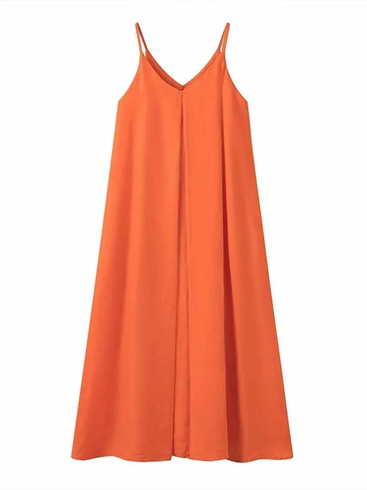 

Женское платье-миди без рукавов, с V-образным вырезом и открытой спиной