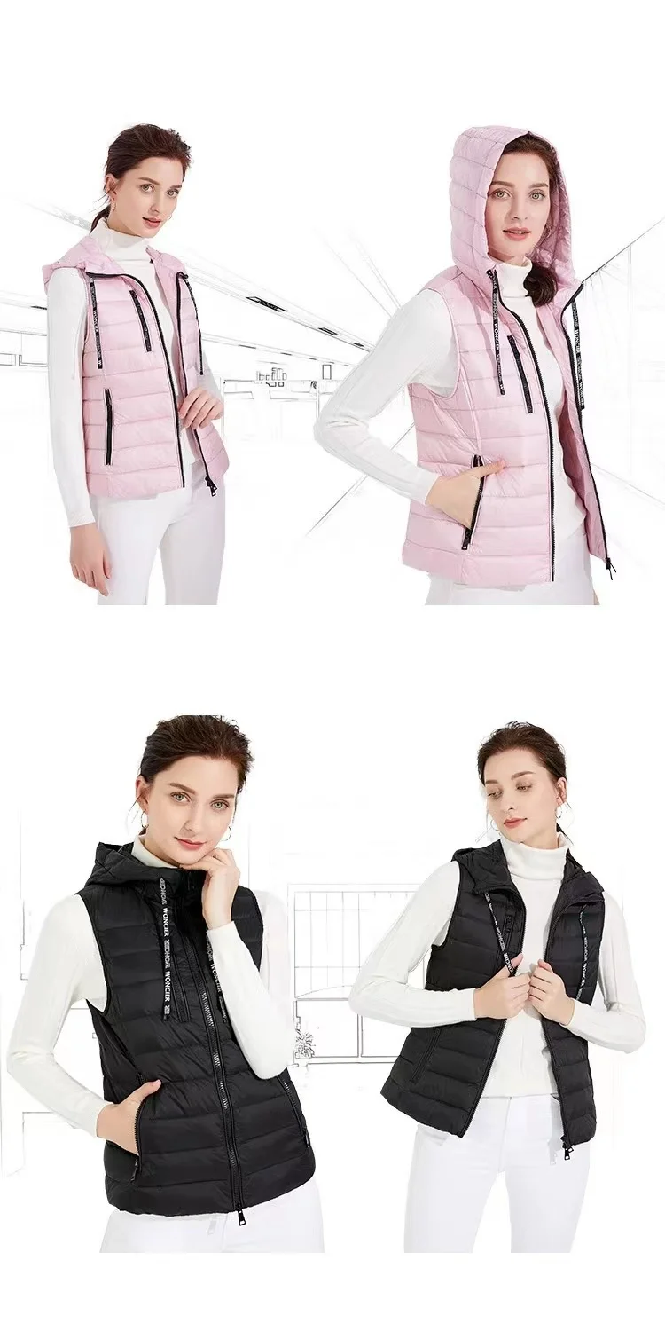 2023 Autumn Winter 90% Down Vest Jacket Female New Fashion Hooded Warm Waistcoat Black Slim Sleeveless  Short Vests Ladies Coat