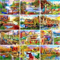 gatyztory diy painting by number color house scenery art drawing on canvas gift pictures by numbers natural kits home decor