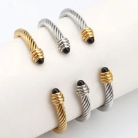 vintage fashion twisted stainless steel black onyx woman bracelet jewelry prom party sister bestie gift accessories sz hml002