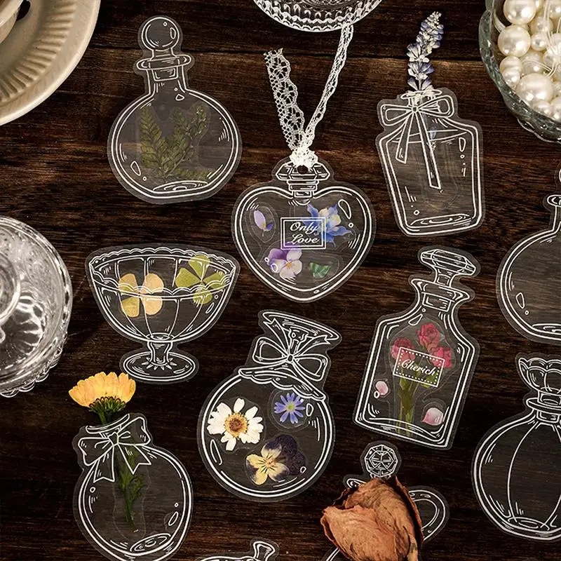 

20 pcs/set Stationery DIY Stickers Glass Bottle Decorative transparent Stickers Scrapbooking Label Diary Album Notebook Stickers