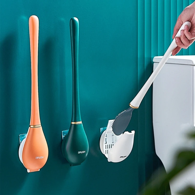 Toilet Brush Water Leak Proof with Base Silicone Flexible Soft Bristles Brushes