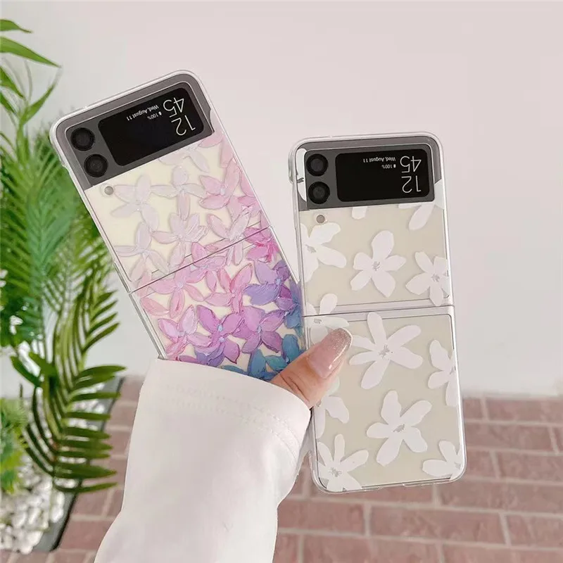

Case For Samsung Z Flip 3 Z Flip 4 5G Beautiful Flowers Hard PC Transparent Shockproof For Z Flip 4 Z Flip 3 Funda Coque