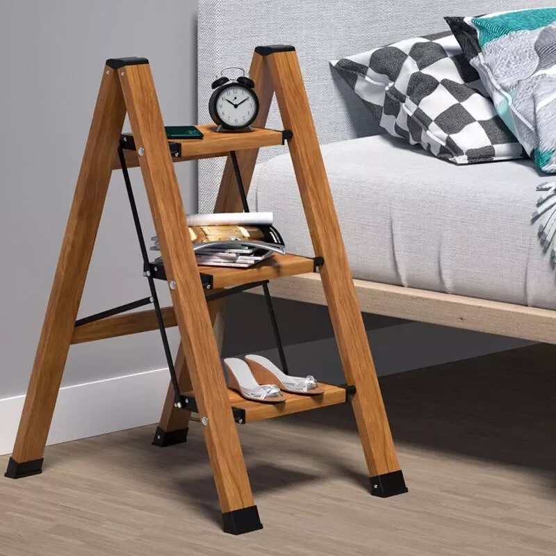 

High Beauty Wood Grain Ladder Stool Multi-functional Foldable Ladder Herringbone Ladder Stand Portable 3 Step Ladder