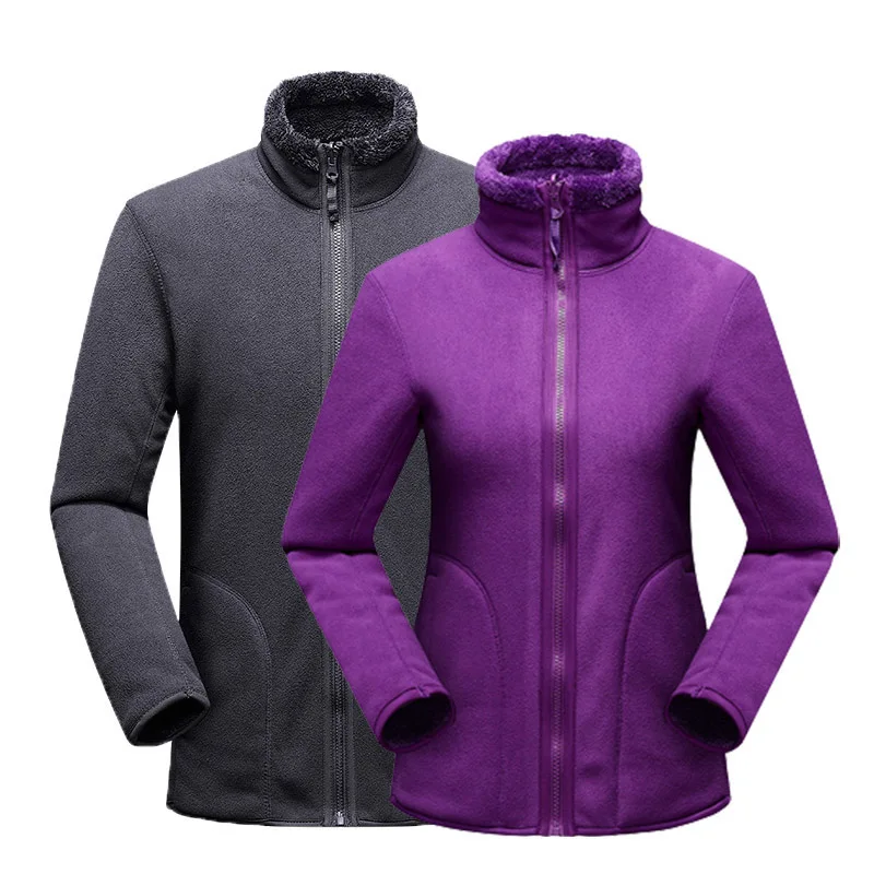 

Мужская и Женская флисовая двухсторонняя парная куртка с воротником-стойкой, зимняя уличная теплая утепленная ветровка для катания на лыжа...