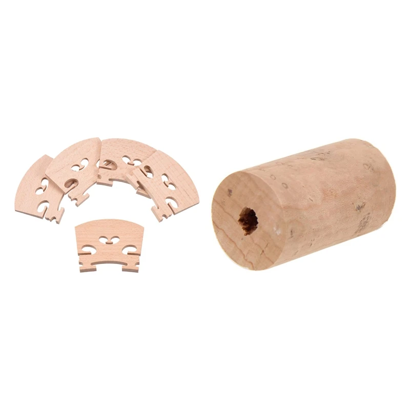 

5 Pcs Maple 4/4 Full Size Violin Bridge & 1Pcs Flute Corks Flute Head Joint Cork For Flute Musical Intrument Accessories