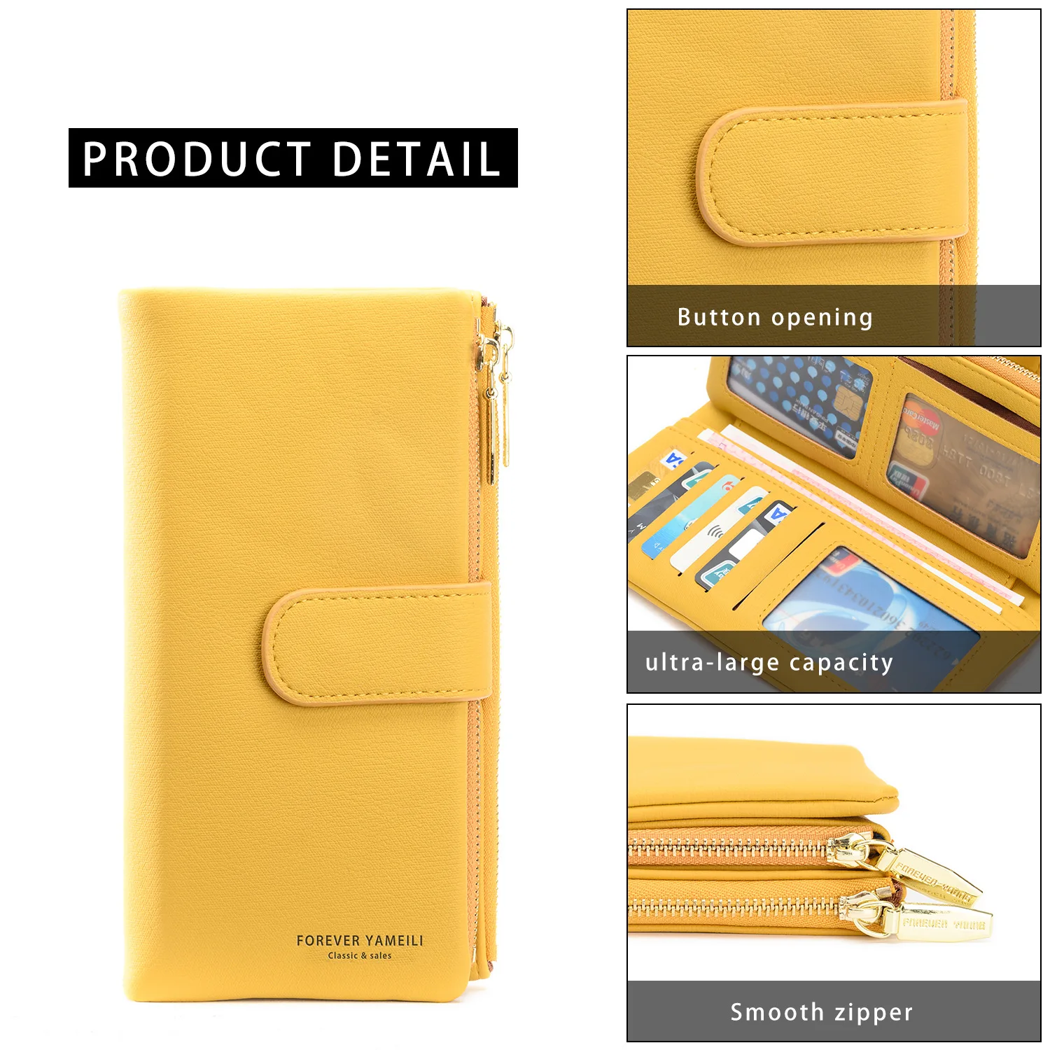Women's Long Wallet PU Leather Clutch Bag Zipper＆Hasp Large Capacity Coin Purse Phone Pocket