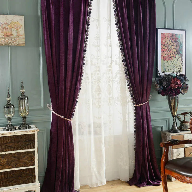 

European Curtains for Bedroom for Living Room Dining Drapes Window Treatment Royal Purple Chenille Luxury Blackout Home Decor