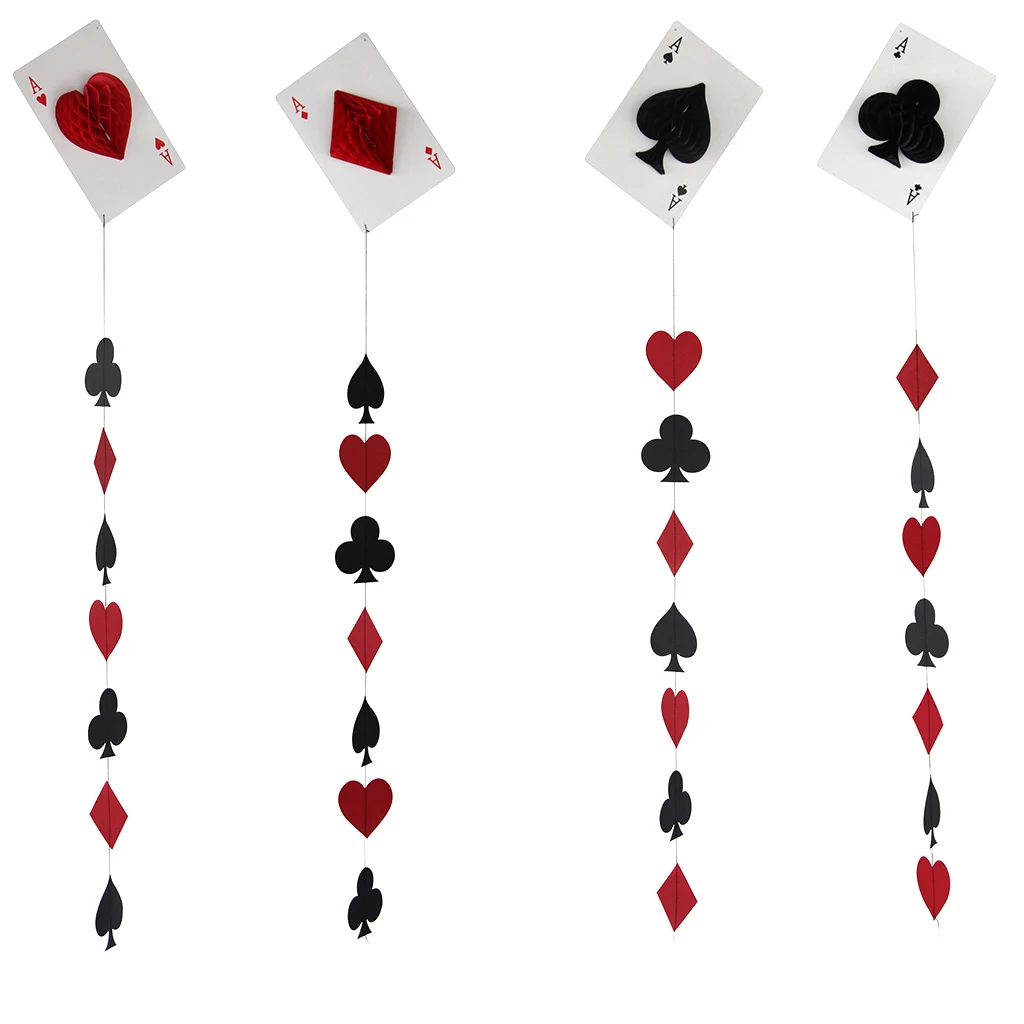 

4PCS Poker Theme Theme Party Honeycomb Spade Heart Diamond Club Hanging Decoration Party Decorations Card Banner Latte Items