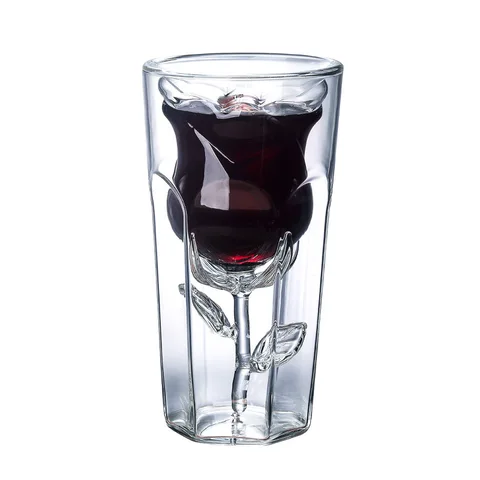 Креативный двухслойный бокал для вина в форме розы, 180 мл, бокал для красного вина, коктейля, бара, вечеринки, посуда для влюбленных, рождественские подарки