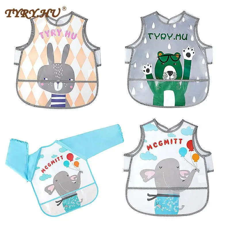 

TYRY.H New Cute Children Baby Kids Toddler Waterproof Long And Sleeve sleeveless Art Smock Feeding Bib Apron Fit 0-6 Years